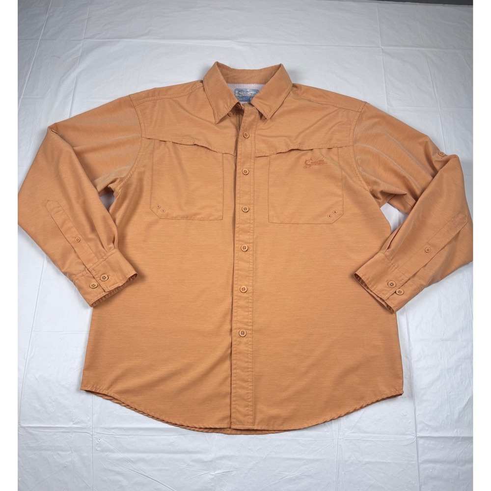 World Wide Sportsman Mens Fishing Shirt Medium Orange Long Sleeve Vented Mesh